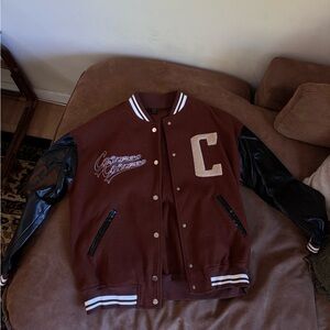 SHEIN Maroon & Black Varsity Bomber Jacket
